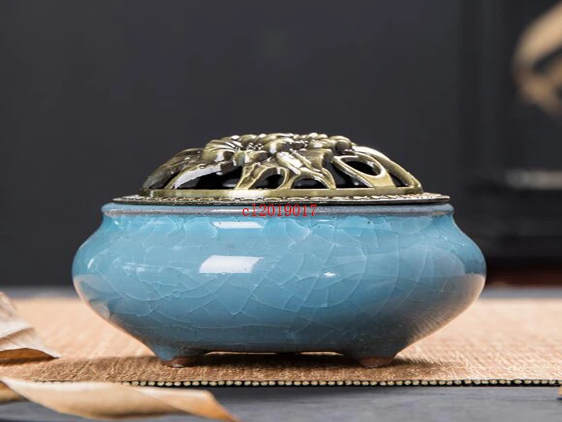 Celadon керамическая Будда ладан база медный сплав античный ладан горелка благовония сандаловое дерево - Цвет: 2
