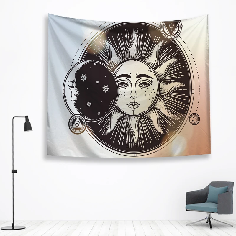 Луна и солнце стены Ttapestry висячие украшения богемный пляжный коврик дом Декор общежития МАНДАЛА ГОБЕЛЕН колдовство хиппи