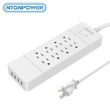 NTON power USP US электрическая вилка 8 AC Розетка электропитания с USB зарядным устройством 4 порта огнестойкая и защита от перенапряжения, 1,5 м шнур питания