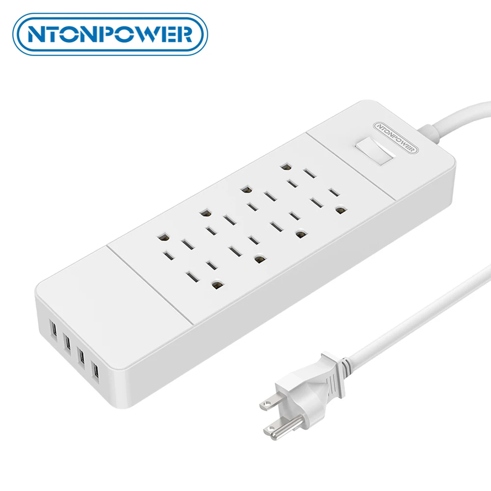 

NTONPOWER US Plug Energy Saving Surge Protector Socket 8-Outlet for Home Theater with 4A 4 USB Mobile Phone Charging Station