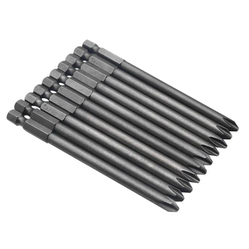 10pcs/set Phillips Crosshead Screwdriver Bits Hex Shank 100mm Long Electric Hand Cordless Drills Professional Home Use