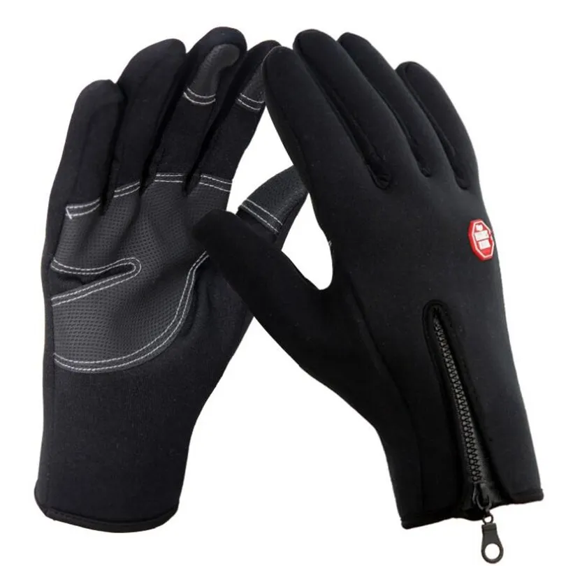 Ветрозащитные перчатки, противоскользящие ветрозащитные теплые сенсорные перчатки, дышащие зимние мужские и женские черные перчатки на молнии - Цвет: G016 Hot 2 Black