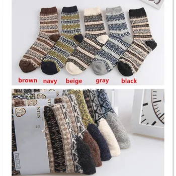 

5 pair New men's warm cotton socks thick rabbit wool super soft retro ethnic style socks in winter