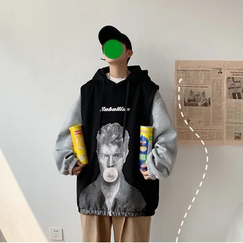 

2019 Autumn Winter Fashion Street Hiphop Hoodies Male Warm Coat Men Fat Sweatshirt Oversize M-2XL Fake Two Pieces Thick Hoodie