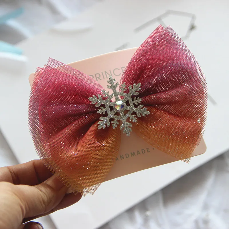 pink big size 13cm New Girls Fantasy Rainbow Big Bow Christmas Snowflake Crown Clips Princess Headband Hairpins Barrettes Kids Hair Accessories - Цвет: pink big size 13cm
