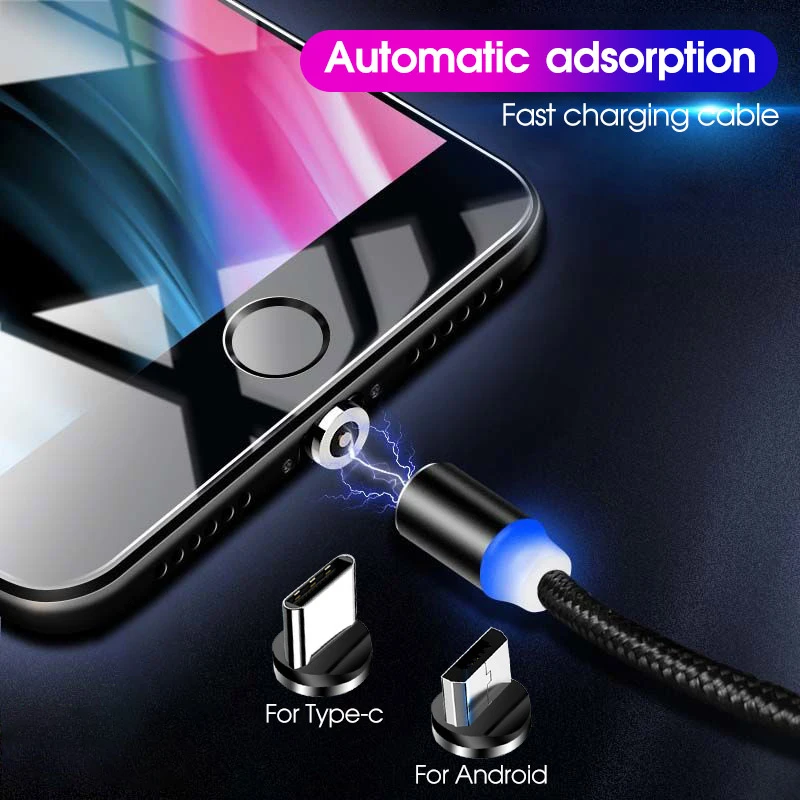 1M 2M Magnetic Micro USB Cable For Samsung Android Mobile Phone Type-c Charging For Redmi Note 7 8 Pro Magnet Charger Wire Cord