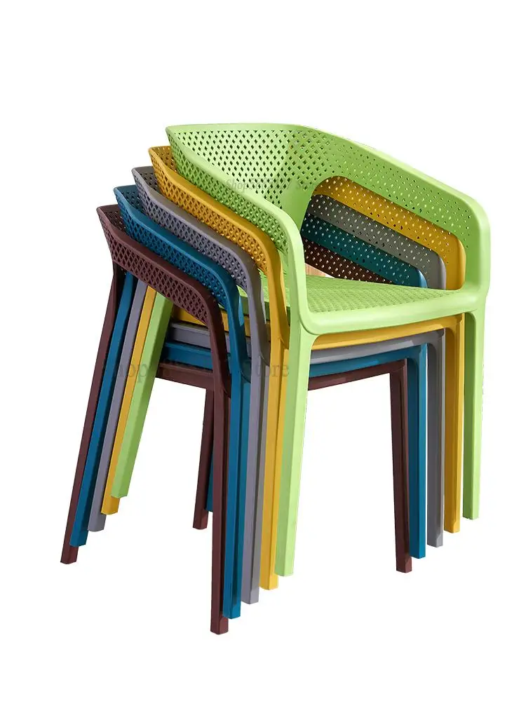 Nordic Plastic Chair Backrest Home Leisure Outdoor Thickened Cafe Meal Hollowed Out Stackable Armrest |