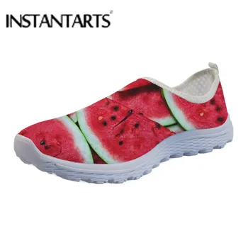 

INSTANTARTS 3D Fresh Watermelon Printing Women Mesh Sneaker Flats Fruit Kiwi Lemon Pattern Walking Shoes Ladies Casual Footwear