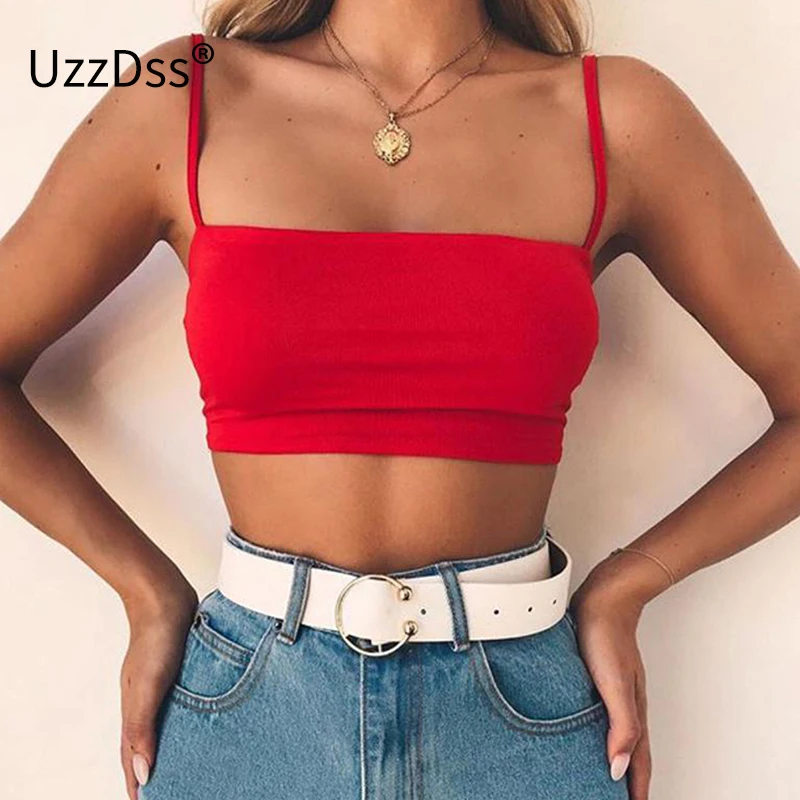 UZZDSS, женские майки, топы, сексуальные, бюстье, короткий топ, без рукавов, на тонких бретелях, тянущиеся, летние топы, жилет, Прямая поставка