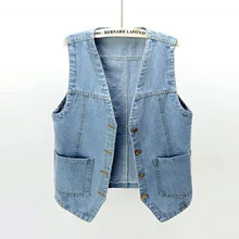 

Spring Summer BF Style Sleeveless Student Teens Cropped Basic Outwear New Women Chic Simple All-match Denim Jackets Vests 2021