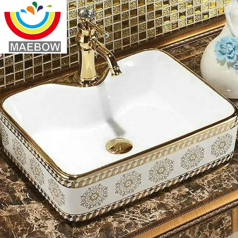 Столешница с золотым порошковым узором прямоугольная керамическая раковина для
