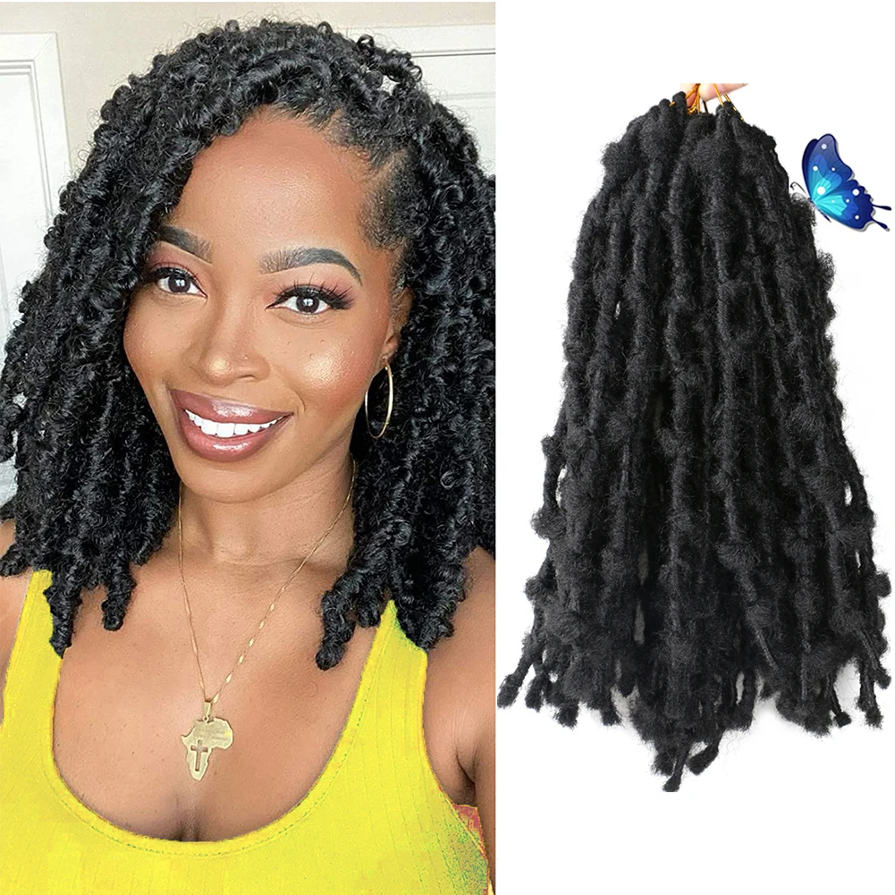 Mtmei-trenzas de pelo de mariposa desgastadas, 14 , pelo de ganchillo, postizo suave desordenado, color negro