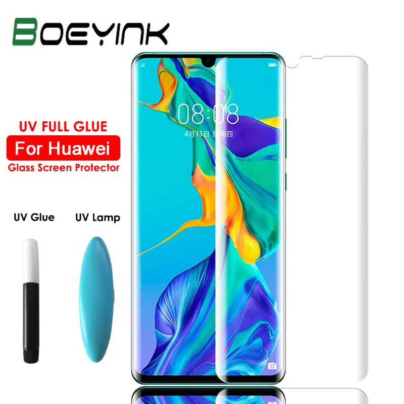 Закаленное стекло с полным покрытием от УФ-излучения для Huawei P30 Pro защитная пленка