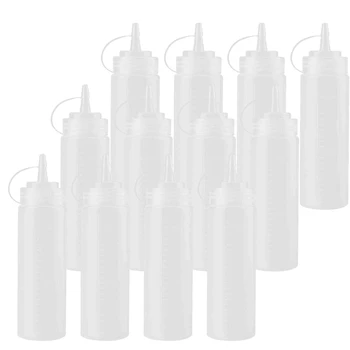 

240 Ml Squeeze Squirt Condiment Bottles with Twist on Cap Lids Top Dispensers for Ketchup Sauces Olive Oil BBQ Set 20Pcs