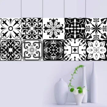 Black White Waterproof Retro Strip Tiles Wall Sticker Bathroom Kitchen Stair Table Decoration Wallpaper Peel Stick Art Mural