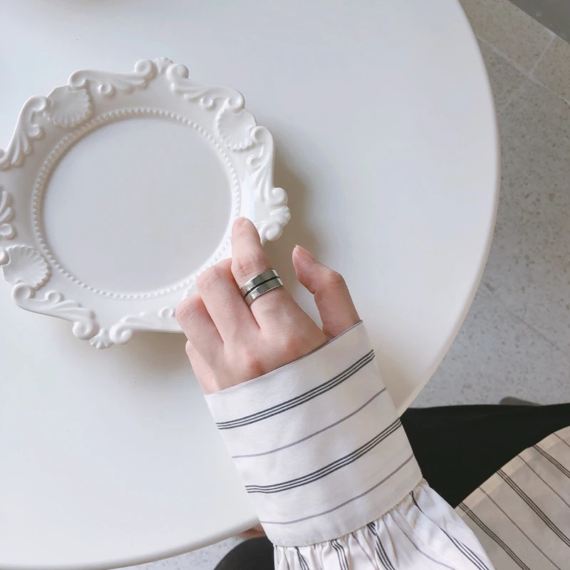 LouLeur Real 925 Silver Sterling Rings Minimalist Line High Quality Wide Ring for Women Casual Office Party Ring Fashion Jewelry