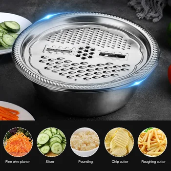 

3pcs Easy Clean Portable Stainless Steel Vegetables Fruits Kitchen Tools Salad Making Restaurant Grater Basin Set Julienne