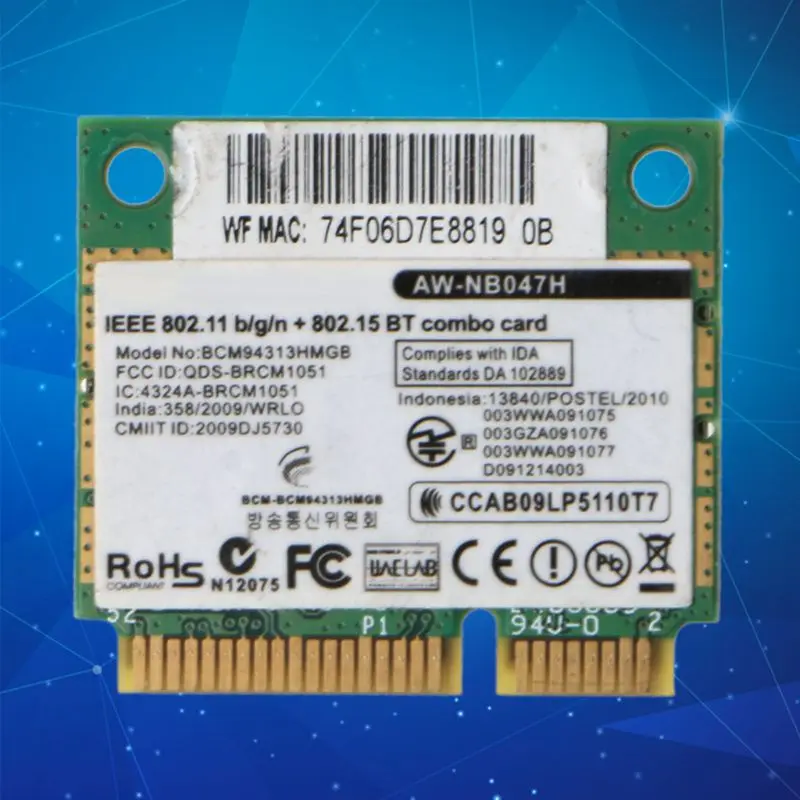 Broadcom Bcm94313HMGB AW-NB047H BCM4313 하프 미니 Pci-e Wifi Net 작업 카드 용 무선 카드 어댑터