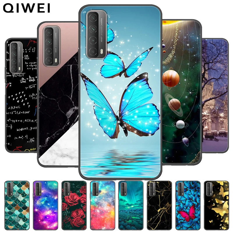 For Huawei P smart 2021 Case Flowers Black Silicone Soft Phone Cases For Huawei P Smart 2021 Cover Fundas Coque on PSmart 2021 huawei phone cover