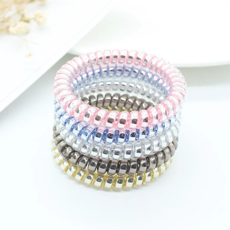 

5pcs Women Colorful Elastic Plastic Rubber Telephone Cord Wire Hair Ties Coil Scrunchies Hair Ring Band Accessories QY123024