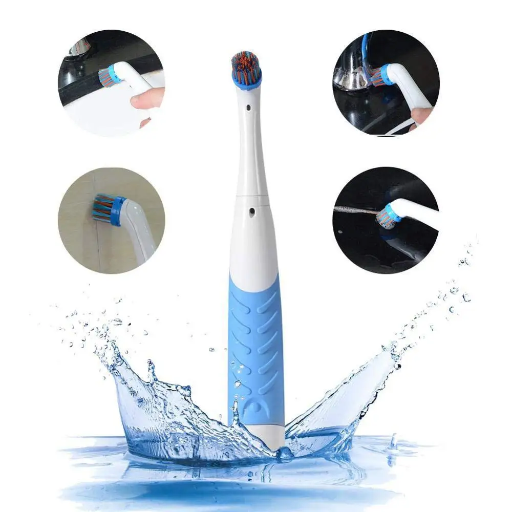 

2 Set Electric Brush Kitchen Household Cleaner Brush w/ 4 Brushes Heads Mini Ultrasonic Cleaning Brushes for Tub Tile Floor Wall