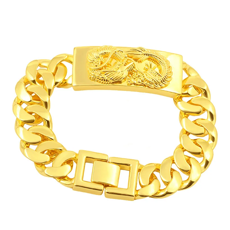 

Mens Wrist Chain Yellow Gold Filled Cool Mens Bracelet Solid Fashion Jewelry Dragon Pattern