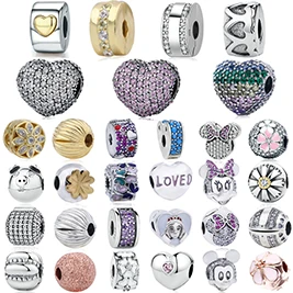 MYBEBOA-Genuine-925-Sterling-Silver-45-Types-Loves-blooms-Clips-Lock-Stopper-fit-Original-Pandora-Bracelet
