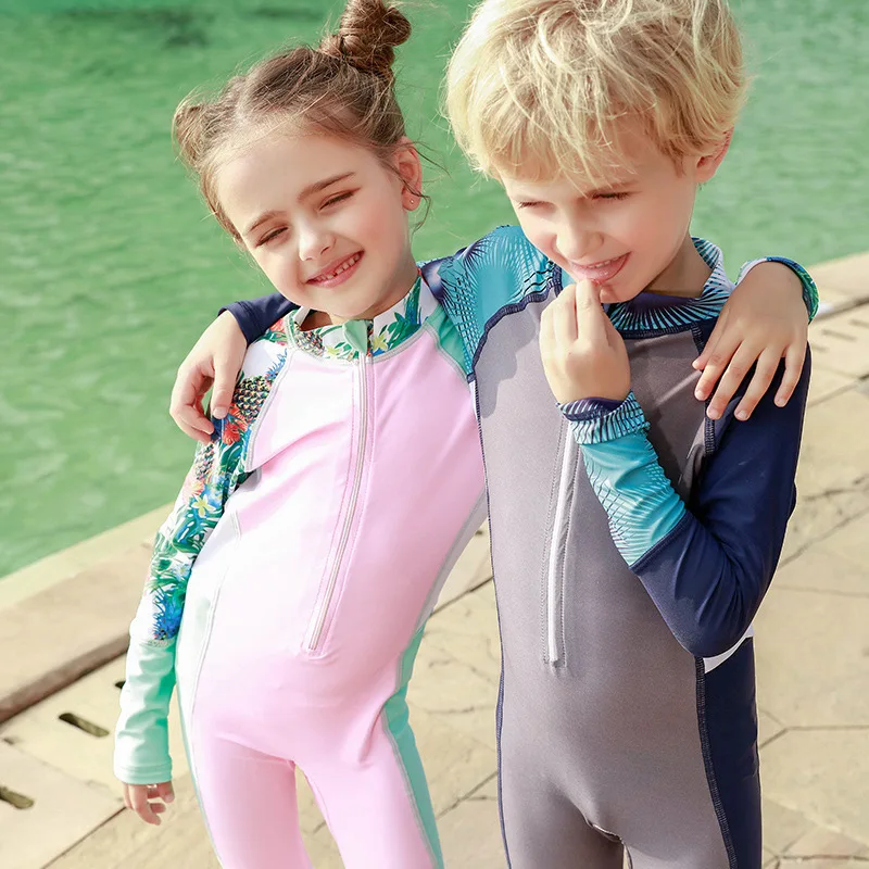 

New Style KID'S Swimwear Women's Quick-Dry Girls Swimwear Men And Women Children Long Sleeve Trousers Sun-resistant One-piece Sw