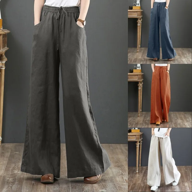 Casual Wide Leg Pants Women's Autumn Trousers ZANZEA 2020 Vintage High Waist Long Pantalon Palazzo Female Solid Turnip Plus Size Casual Wide Leg Pants Women's Autumn Trousers ZANZEA 2020 Vintage High Waist Long Pantalon Palazzo Female Solid Turnip Plus Size