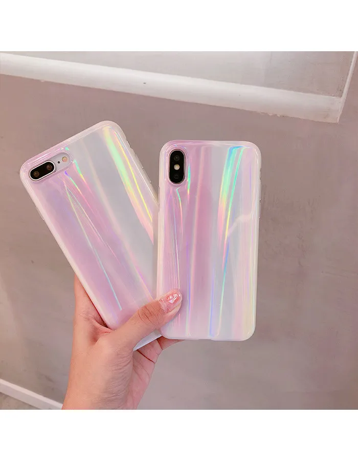 Мягкий розовый лазерный чехол для iPhone X, iPhone 7/8 Plus/6s, креативный, все края входят в комплект, устойчивые к царапинам, Южная Корея
