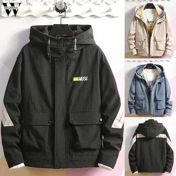 

Womail Coat 1PC Men's Autumn Winter Casual Fashion Patchwork Hoodie Multi-Pockets Outwear Coat Autumn Winter Jacket