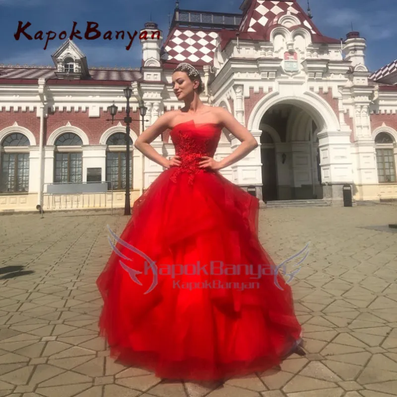 Аппликация Тюль рюшами платье для выпускного вечера без бретелек кружева до пола Длина вечерние бальные платья