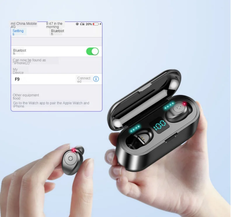 Free shipping touch Wireless bluetooth In ear waterproof movement Portable charging boxLED dual battery display Power on pairing