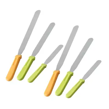 

6PCS Stainless Steel Cream Spreader Plastic Handle Butter Knife Baking Spatula Tools for Sandwich Cake (Random Color)