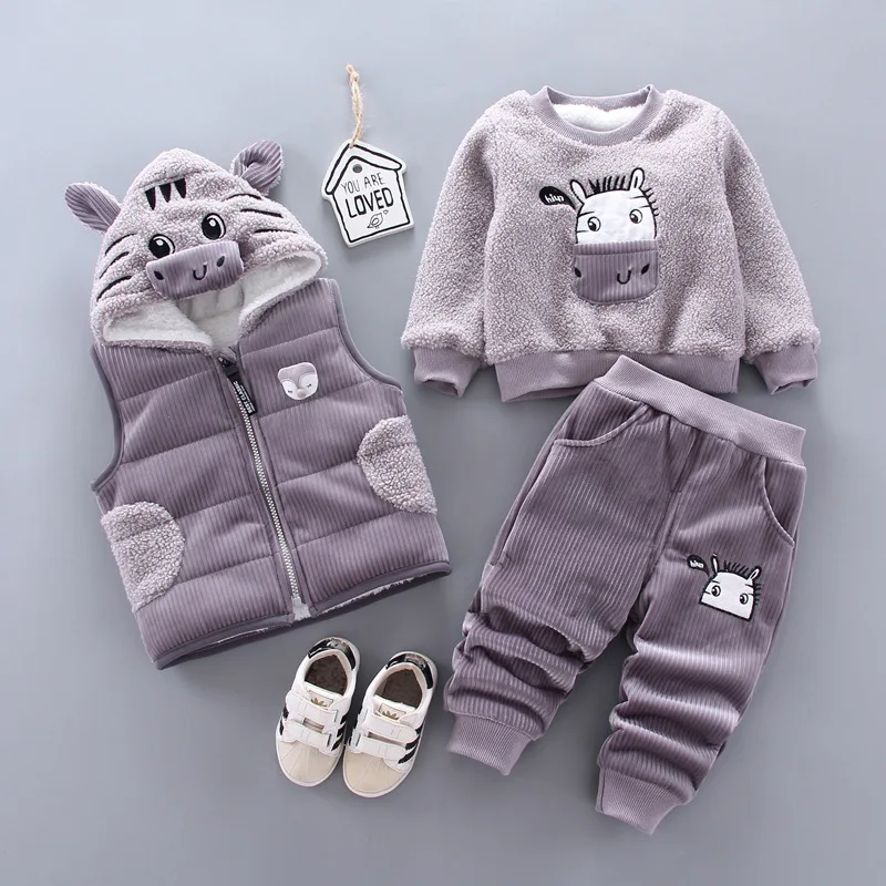 

2019 Winter CHILDREN'S Suit Men And Women Children Lambs Wool Thick-Three-piece Set Baby Double-sided Plush Warm Cute Set