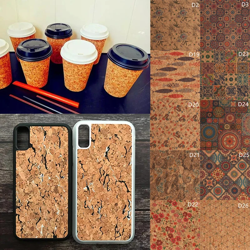 Artificial Leather Cork Printing PU Sewing Fabric Luggage Handbags Making Wood Grain Packaging Decor | Дом и сад