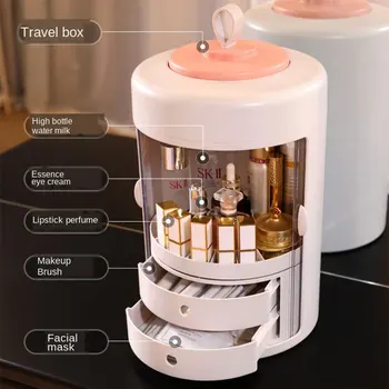 

Rotating Storage Box Drawer-type Handle Makeup Organizer Plastic Transparent Desktop Dustproof Cosmetics Box