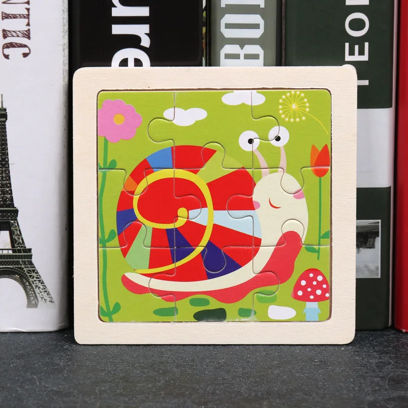 9-Piece Mini Wooden Jigsaw Puzzle Set - Montessori Educational Board Game