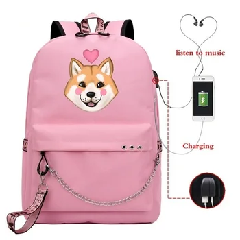 

Funny Shiba Inu Backpack Usb Charge Laptop Backpack School Bags for Teenage Girls Women Backpacks Mochila Bagpack