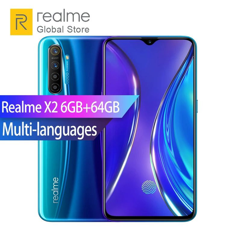 Realme X2, 6 ГБ ОЗУ, 64 Гб ПЗУ, Восьмиядерный процессор Snapdragon 730G, камера заднего вида 6,4 дюйма, 64 мп, полноэкранный смартфон, 30 Вт, VOOC, быстрое зарядное устройство, 4000 мА/ч