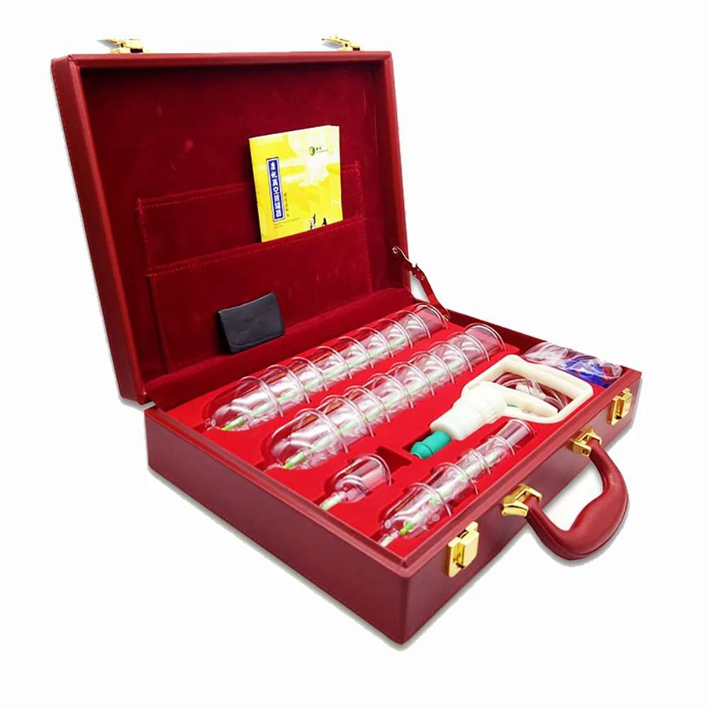 

24 Cups Vacuum Cupping Set Type C Chinese Traditional Therapy Cupping Device With Luxury Red Leather Carrying Box Y