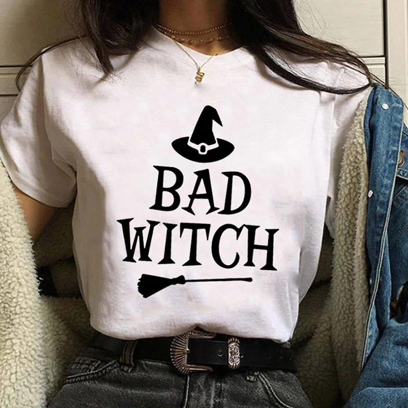 Лучшие футболки «Друзья» BAD WITCH GOOD WITCH, топ с буквенным принтом, футболка Femme, повседневные женские лучшие друзья, топы на Хэллоуин, футболки