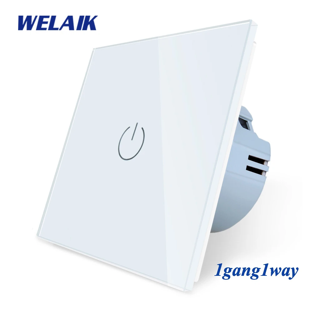 

WELAIK1 Brand EU 1Gang1Way Crystal Glass Panel LED Lamp Touch Switch European Standard Switch Wall Light Switch A1911CW