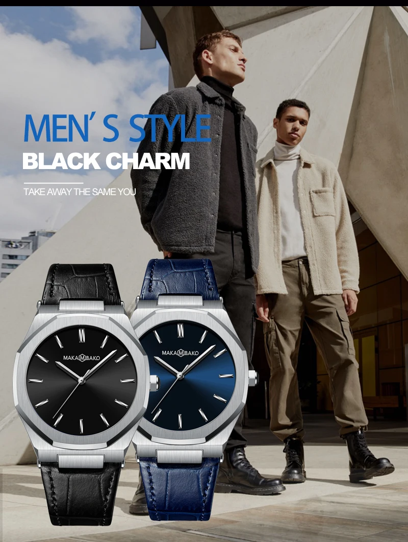 2021 New Luxury Genuine Leather Band Business Men's Quartz Watches Waterproof Creative All Black Dial Brand Male's Wristwatch