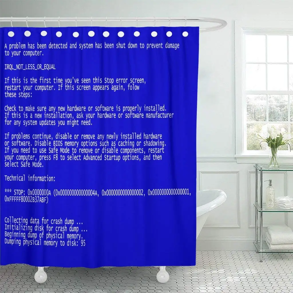 

Interrupt Request Level Classic Blue Screen of Death BSOD Bathroom Decor Shower Curtain Sets with Hooks Polyester Fabric Great