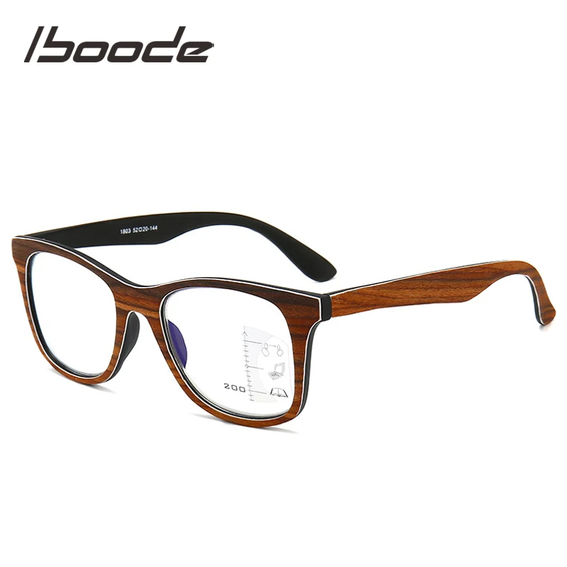 

iboode Imitation Wood Grain Reading Glasses Multifocal Progressive Anti Blue Ray UV Protection Presbyopic Glasses for Men Women