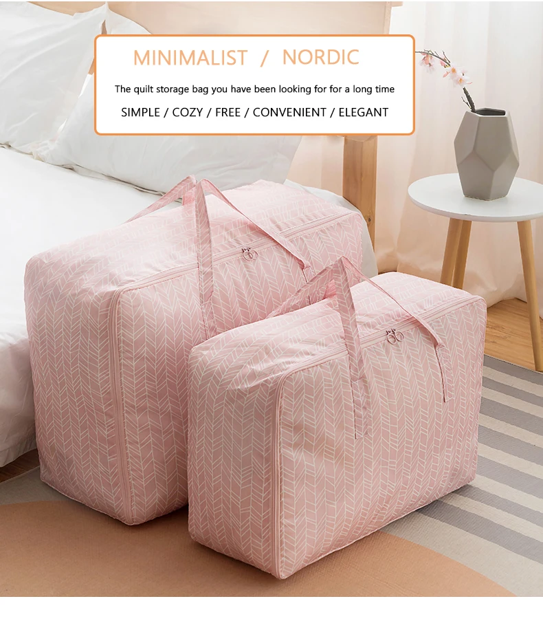 Nordic Style Waterproof Foldable Storage Bags Quilted Blanket Clothes Bag Big Size Oxford Fabric Travel Luggage Organizer Bag