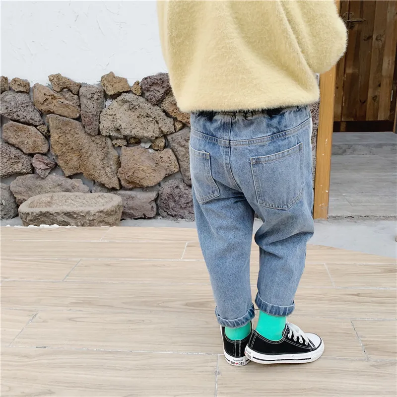 WLG Autumn boys girls jeans kids basic denim blue casual all match jean children trousers
