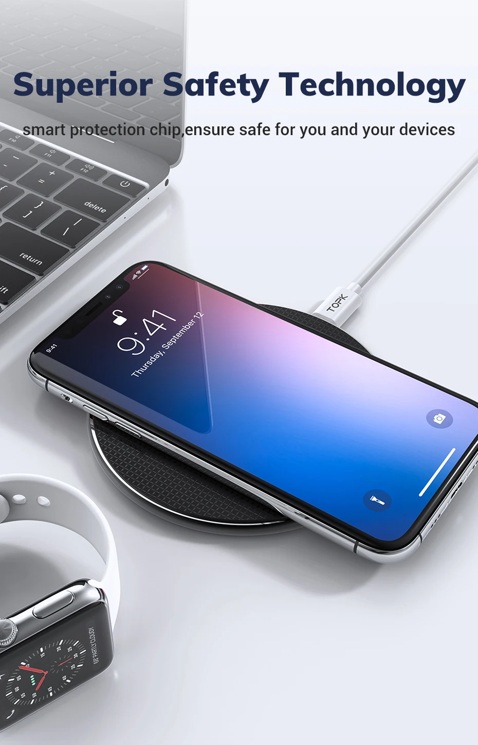 TOPK Беспроводное зарядное устройство для iPhone Xs Max X 8 Plus 10 Вт Быстрая зарядка для samsung Note 9 Note 8 S10 Plus