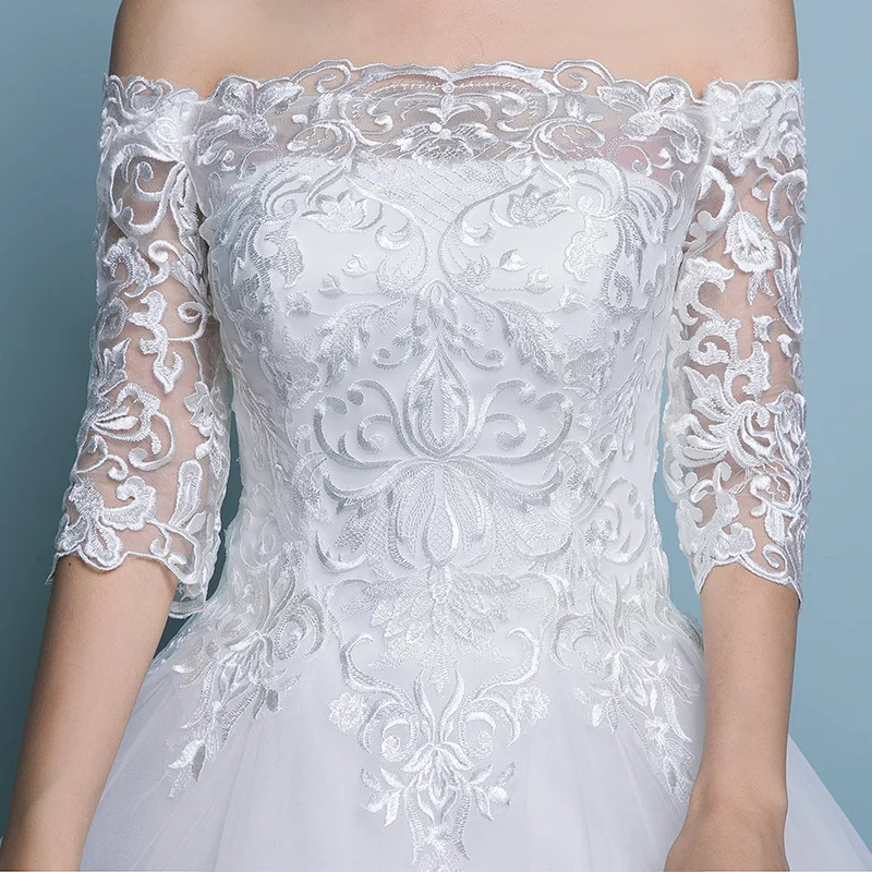 Это свадебное платье YiiYa, свадебное платье с кружевным низом и вырезом лодочкой, элегантные длинные свадебные платья с коротким рукавом, Vestido de novia, OY066
